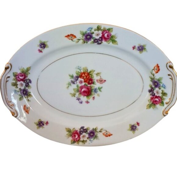 VTG Mikuni China, Made in Japan, Dresden Rose Pattern, 12" Oval Serving Platter - Picture 1 of 7